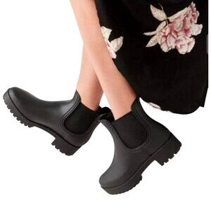 JEFFREY CAMPBELL CLOUDY 7.5 Black Matte Pull On Mud Rain Platform Chelsea Boots